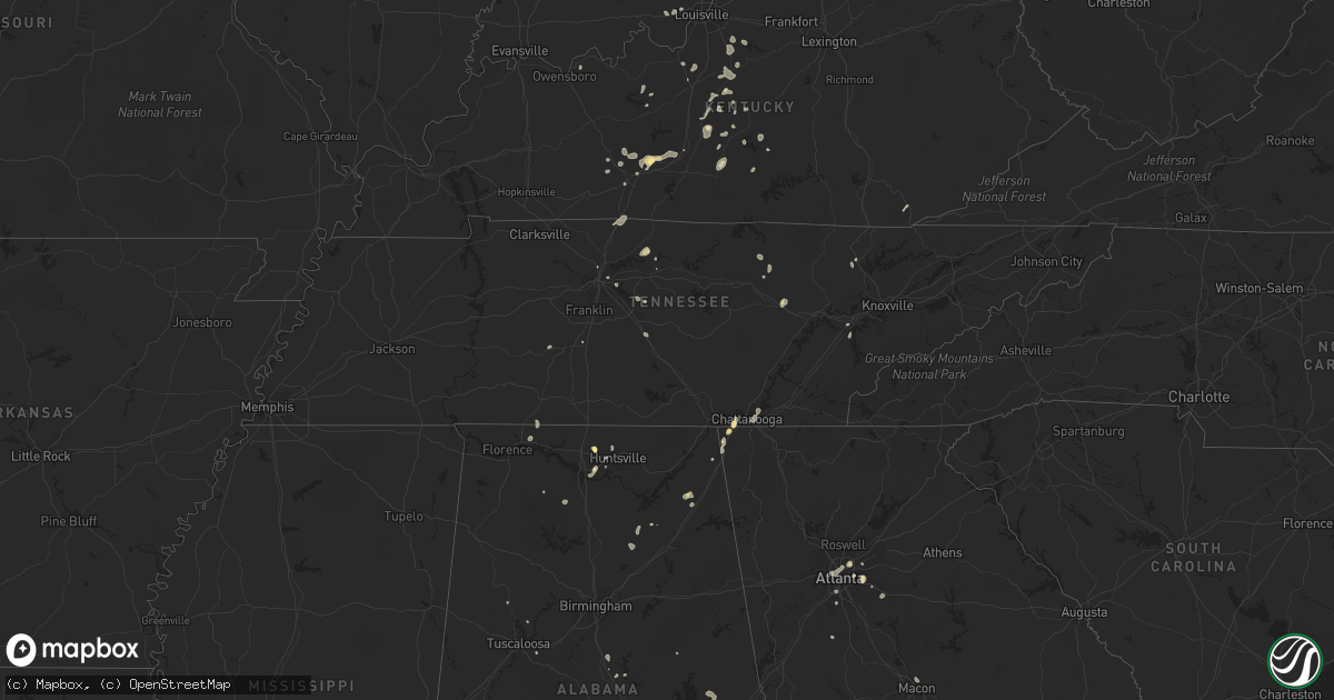 Hail map in Tennessee on August 6, 2022