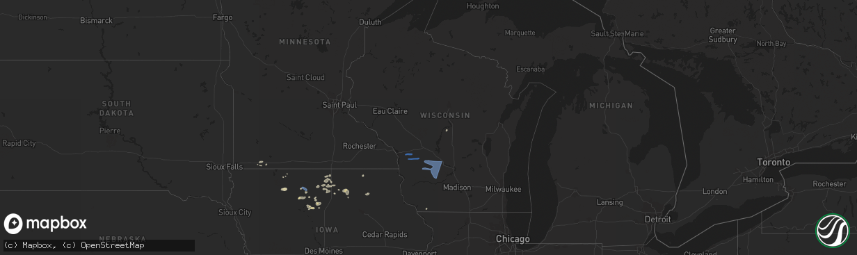 Hail map in Wisconsin on August 6, 2022