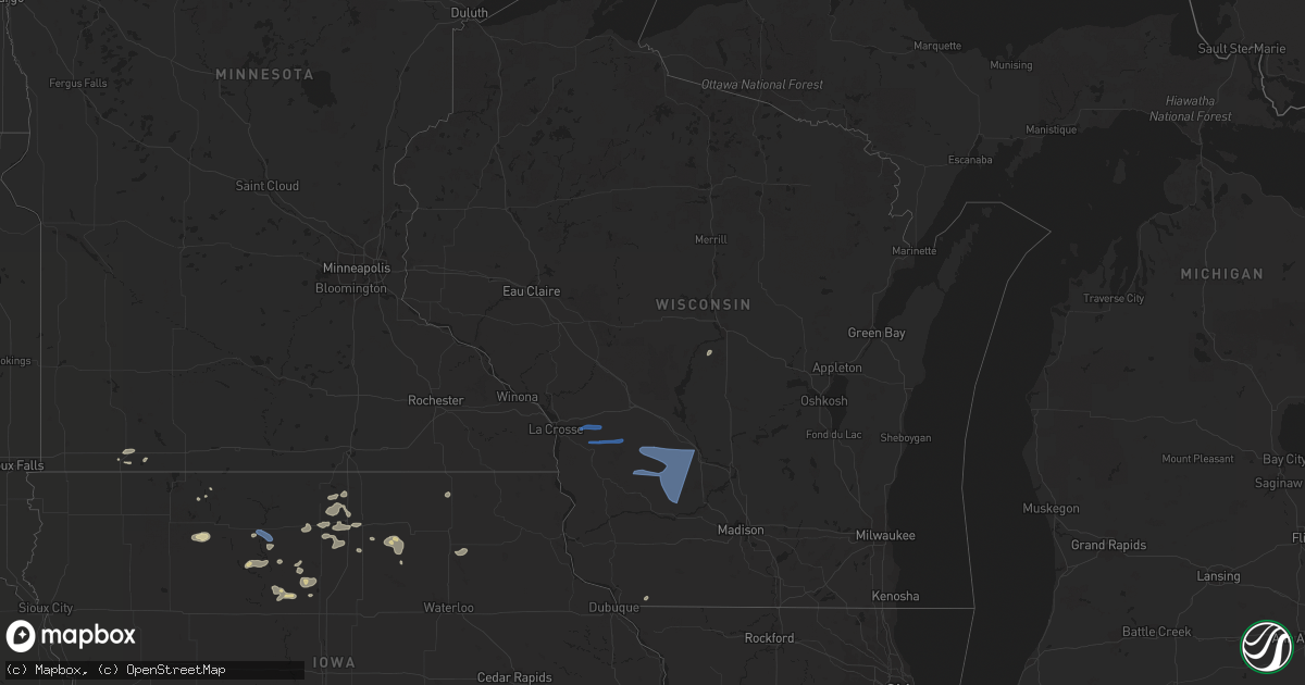 Hail map in Wisconsin on August 6, 2022