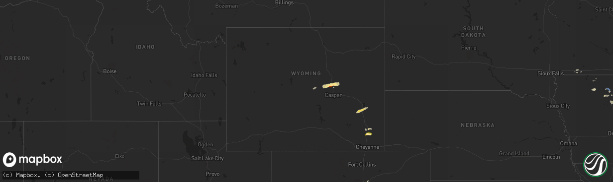 Hail map in Wyoming on August 6, 2022