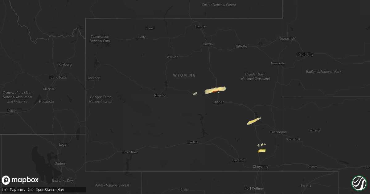 Hail map in Wyoming on August 6, 2022