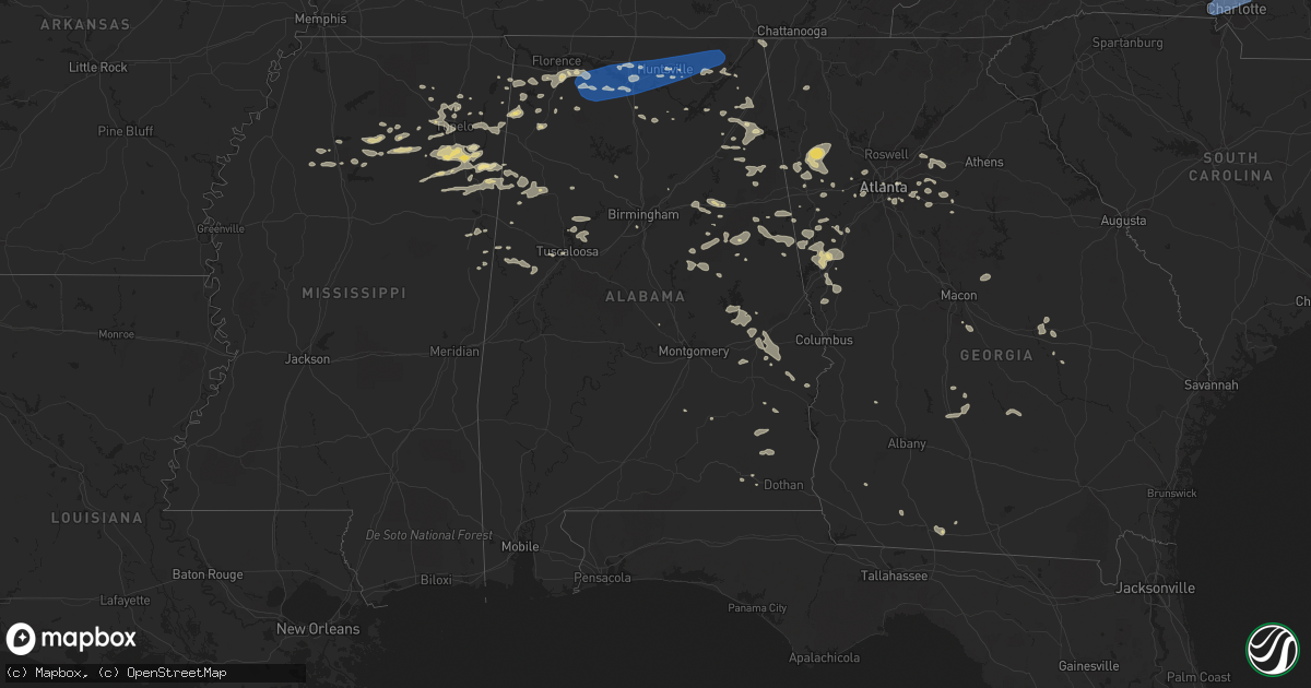 Hail map in Alabama on August 6, 2023