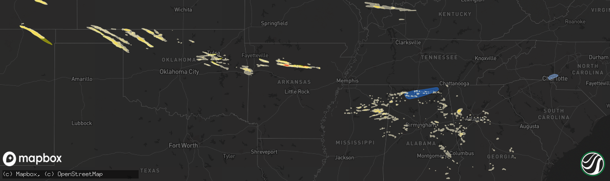 Hail map in Arkansas on August 6, 2023