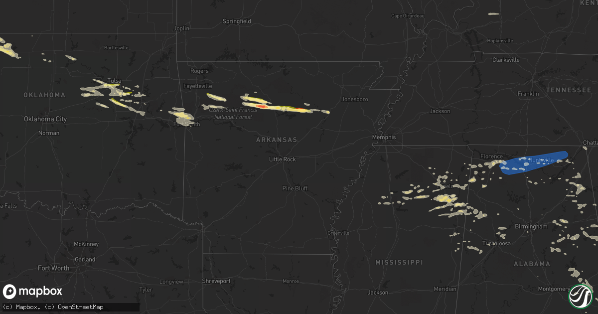 Hail map in Arkansas on August 6, 2023