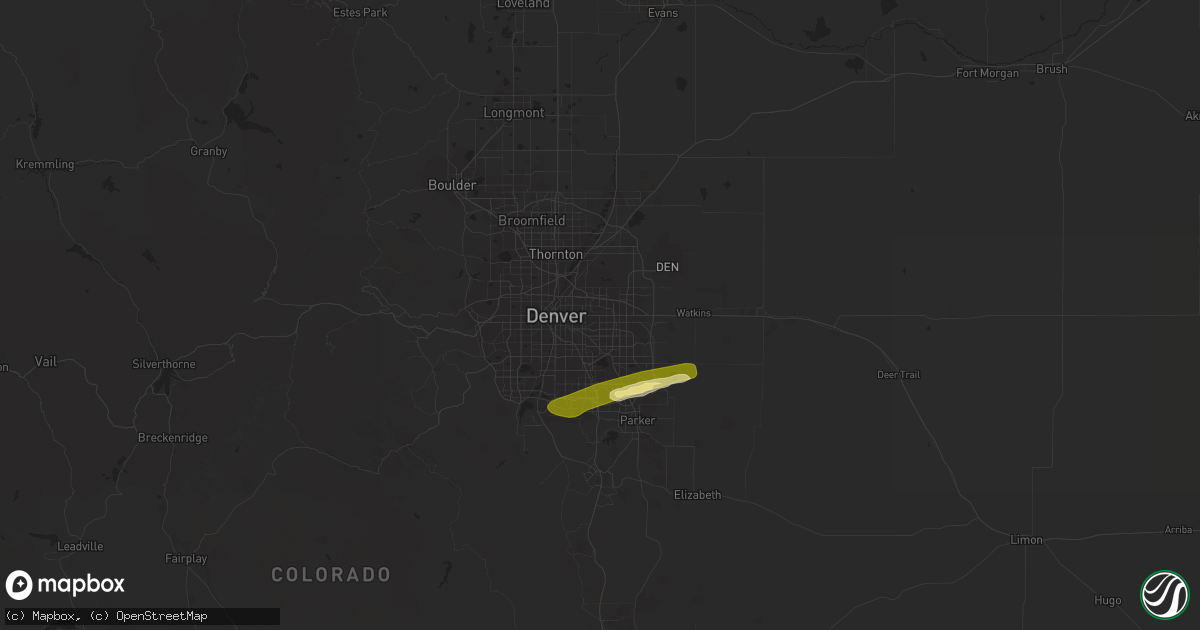 Hail map in Aurora, CO on August 6, 2023