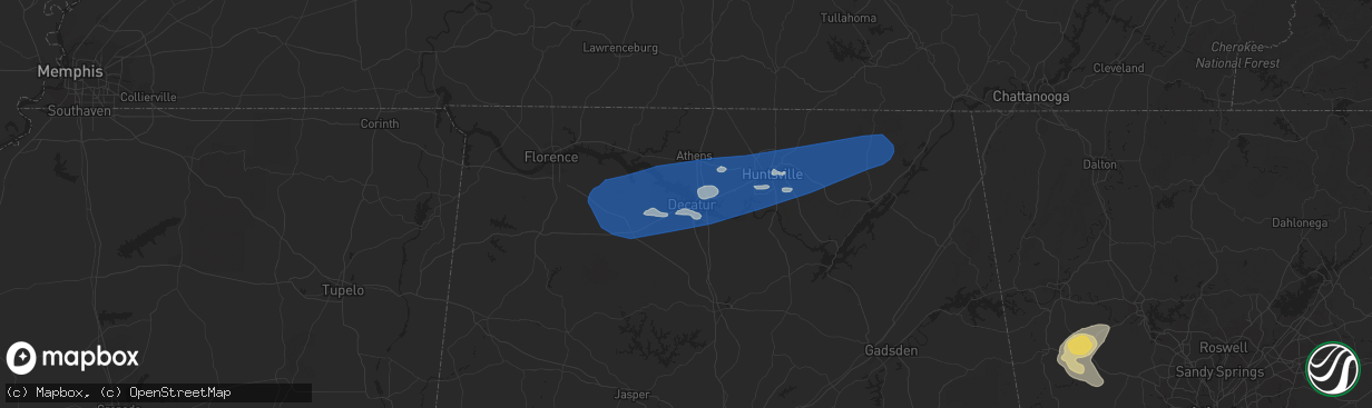 Hail map in Decatur, AL on August 6, 2023