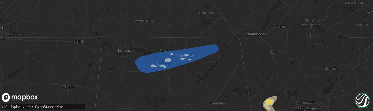 Hail map in Huntsville, AL on August 6, 2023