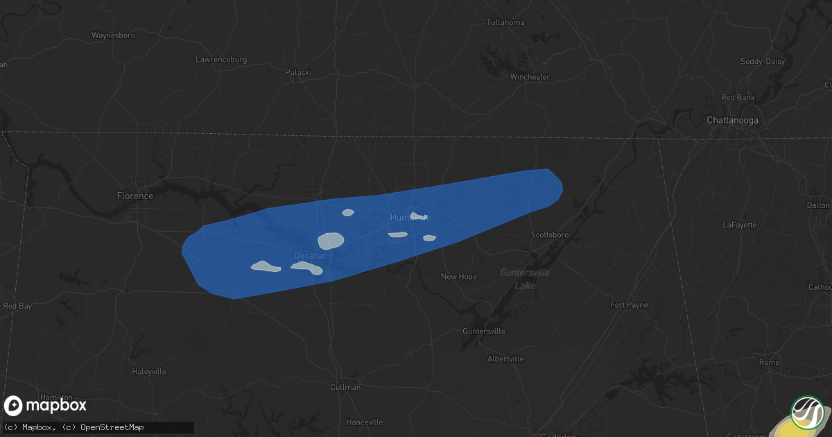 Hail map in Huntsville, AL on August 6, 2023