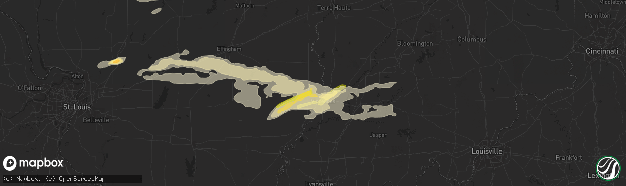Hail map in Lawrenceville, IL on August 6, 2023