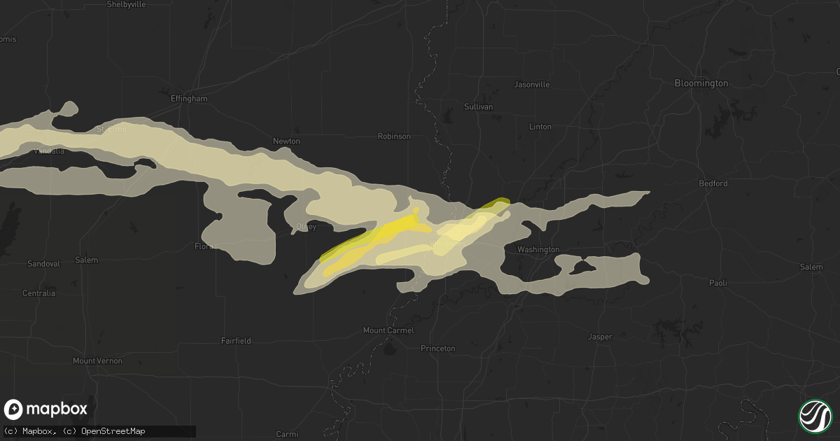 Hail map in Lawrenceville, IL on August 6, 2023