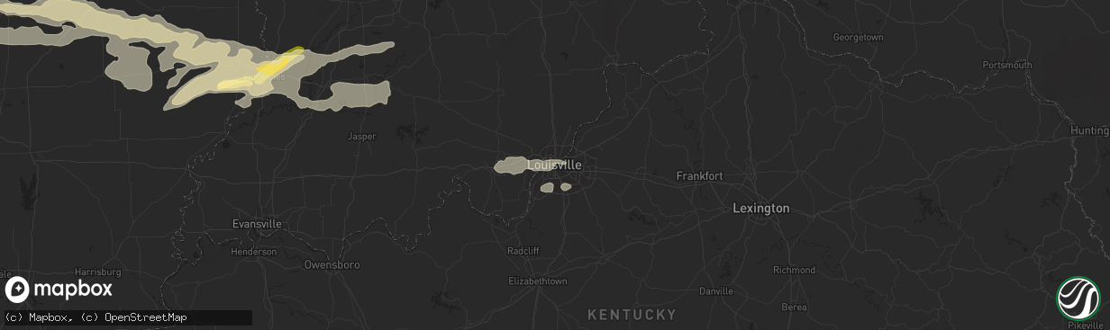 Hail map in Louisville, KY on August 6, 2023