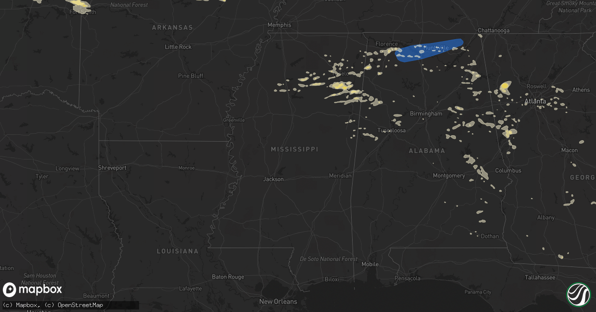 Hail map in Mississippi on August 6, 2023