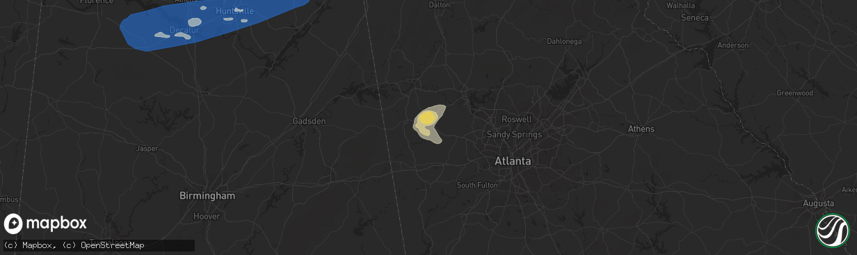 Hail map in Rockmart, GA on August 6, 2023