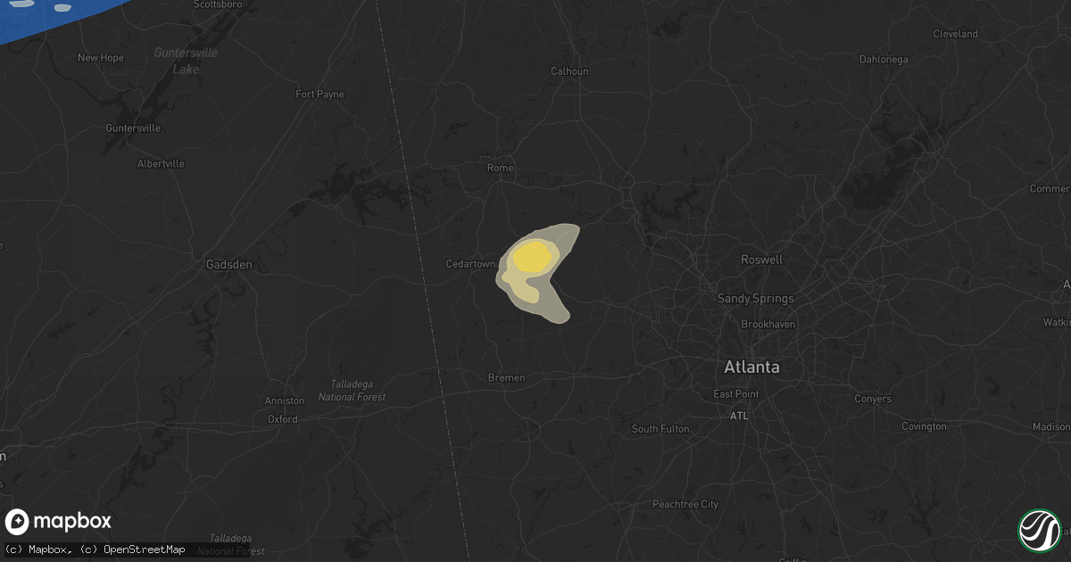 Hail map in Rockmart, GA on August 6, 2023