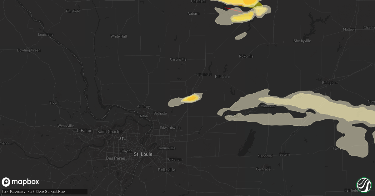 Hail map in Staunton, IL on August 6, 2023