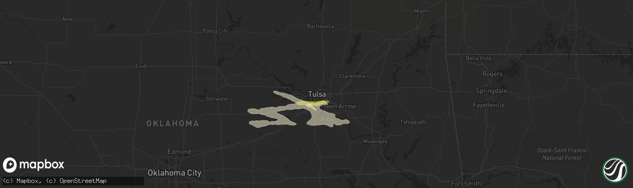 Hail map in Tulsa, OK on August 6, 2023