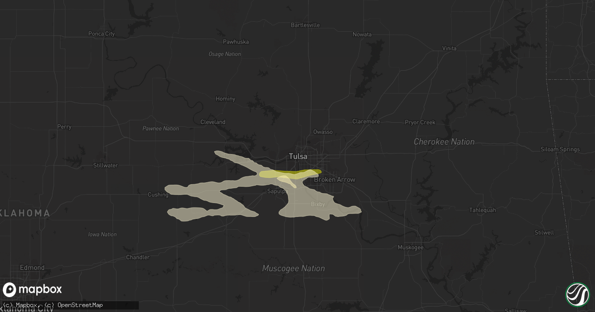 Hail map in Tulsa, OK on August 6, 2023