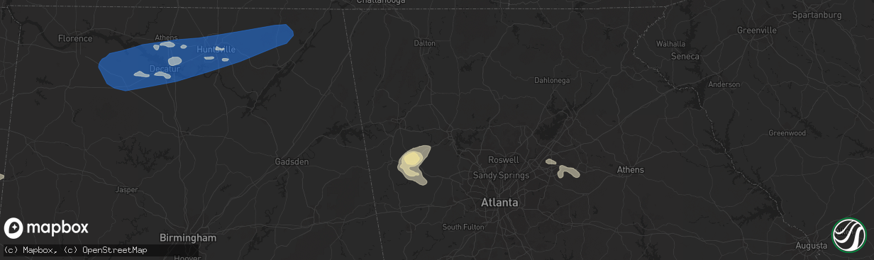Hail map in Tupelo, MS on August 6, 2023