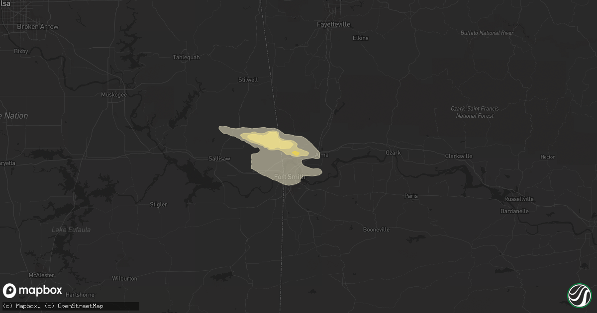 Hail map in Van Buren, AR on August 6, 2023