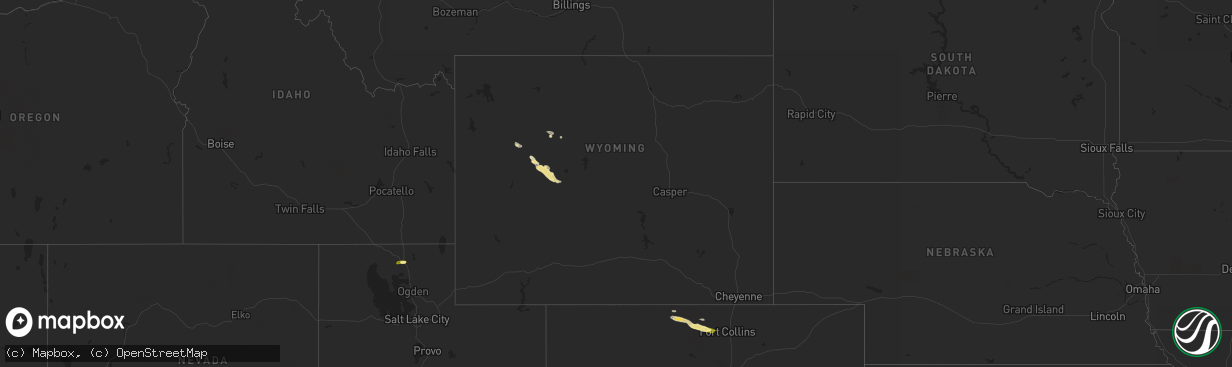Hail map in Wyoming on August 6, 2023