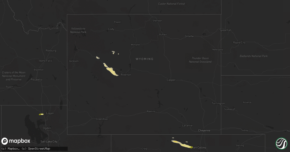 Hail map in Wyoming on August 6, 2023