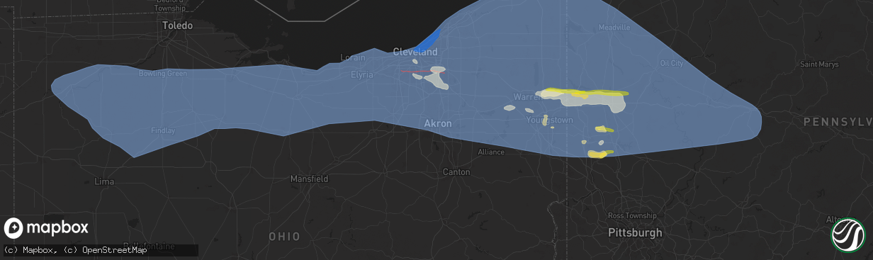 Hail map in Akron, OH on August 6, 2024