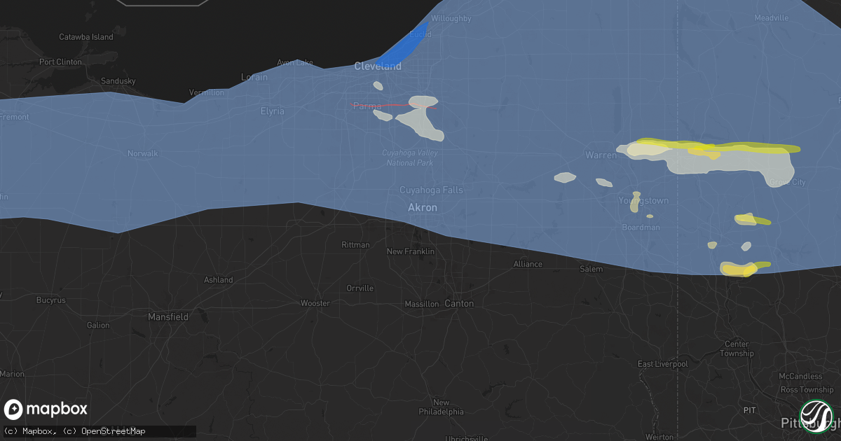 Hail map in Akron, OH on August 6, 2024