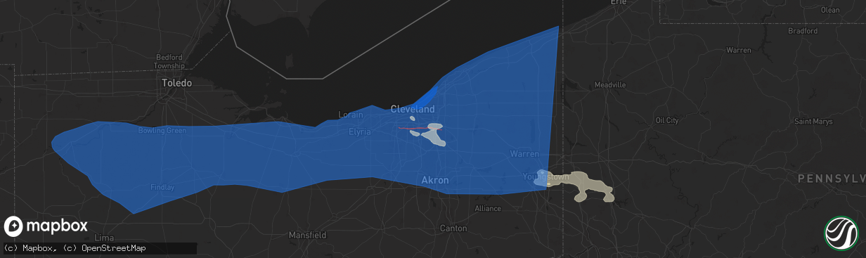 Hail map in Bedford, OH on August 6, 2024