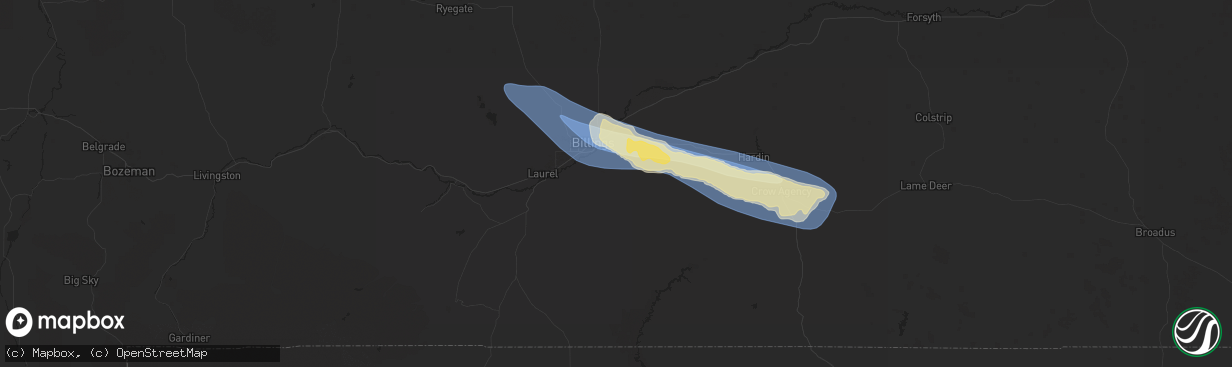 Hail map in Billings, MT on August 6, 2024