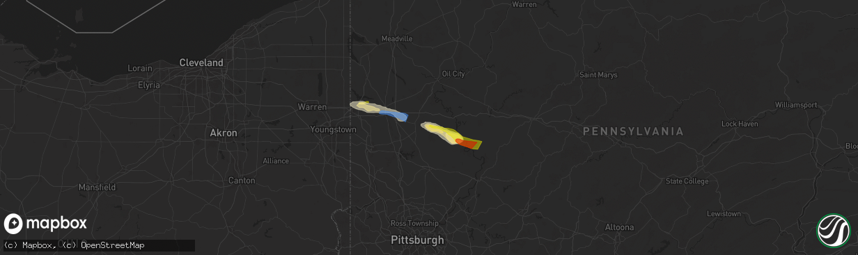 Hail map in Boyers, PA on August 6, 2024