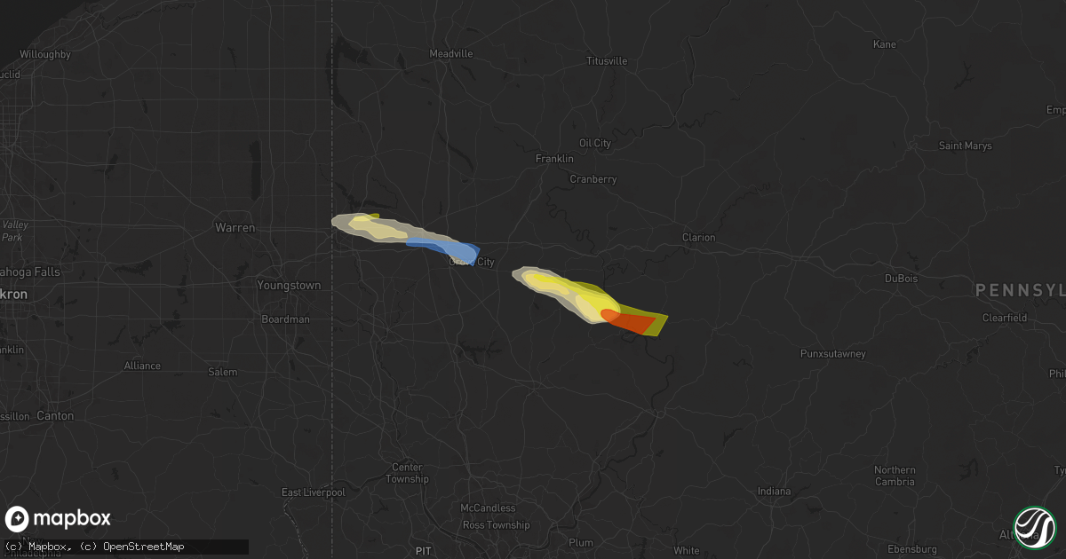 Hail map in Boyers, PA on August 6, 2024