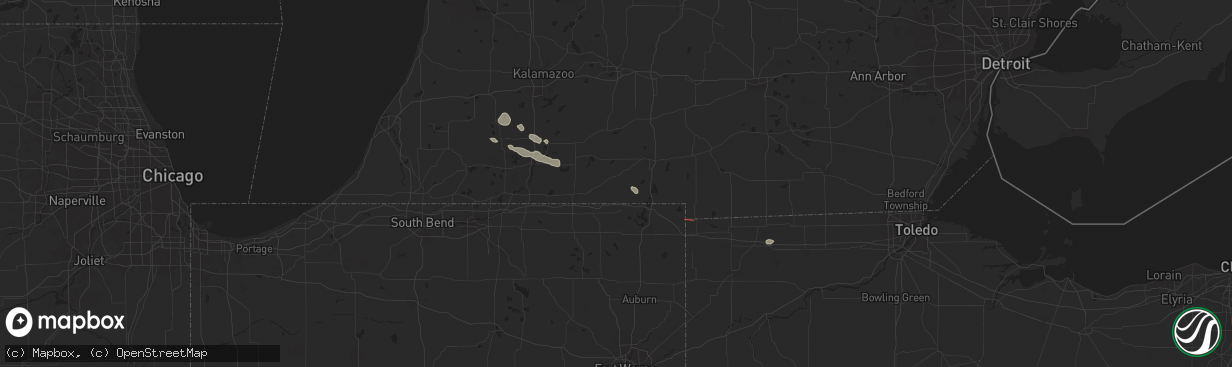 Hail map in Bronson, MI on August 6, 2024