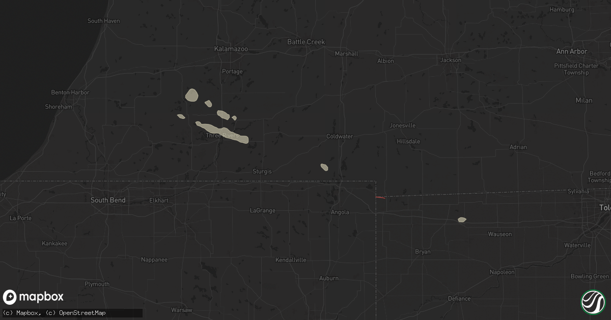 Hail map in Bronson, MI on August 6, 2024