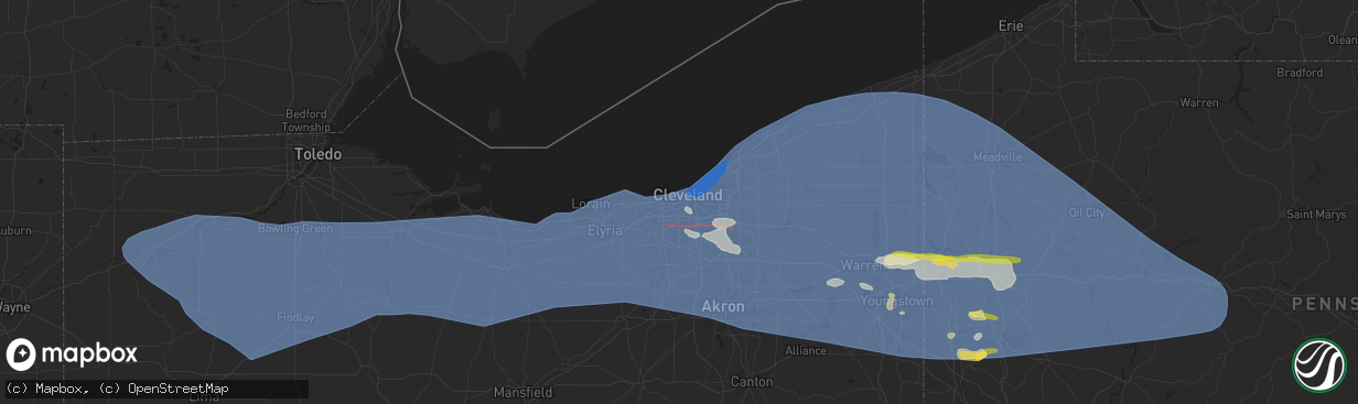 Hail map in Cleveland, OH on August 6, 2024