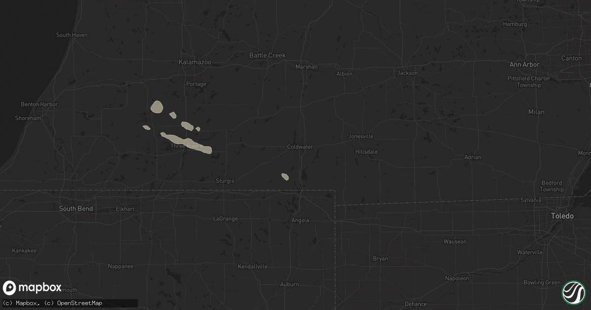Hail map in Coldwater, MI on August 6, 2024