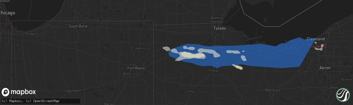 Hail map in Defiance, OH on August 6, 2024