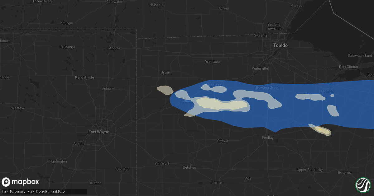 Hail map in Defiance, OH on August 6, 2024