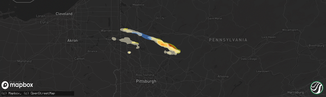 Hail map in East Brady, PA on August 6, 2024