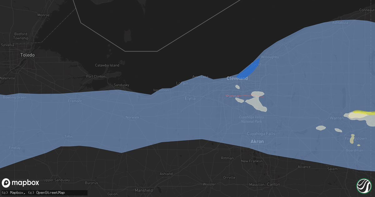 Hail map in Elyria, OH on August 6, 2024