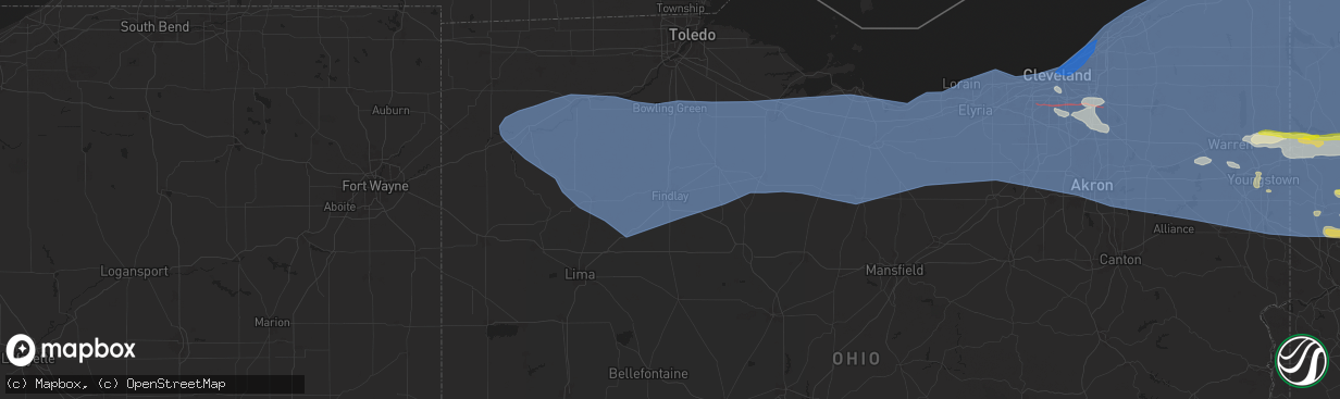 Hail map in Findlay, OH on August 6, 2024