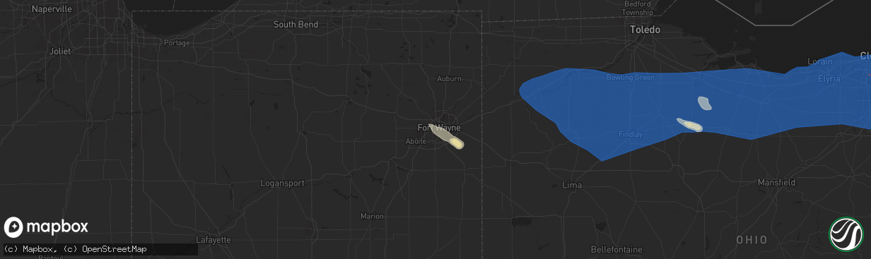 Hail map in Fort Wayne, IN on August 6, 2024