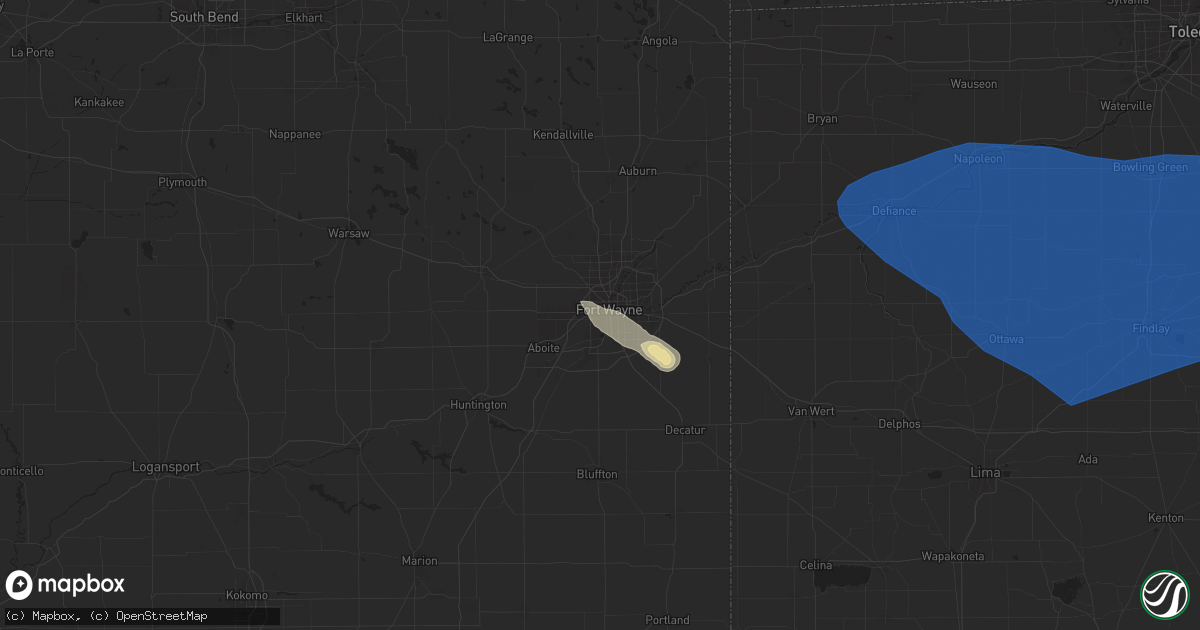 Hail map in Fort Wayne, IN on August 6, 2024