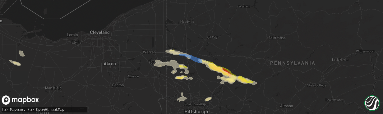 Hail map in Grove City, PA on August 6, 2024