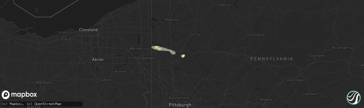 Hail map in Harrisville, PA on August 6, 2024