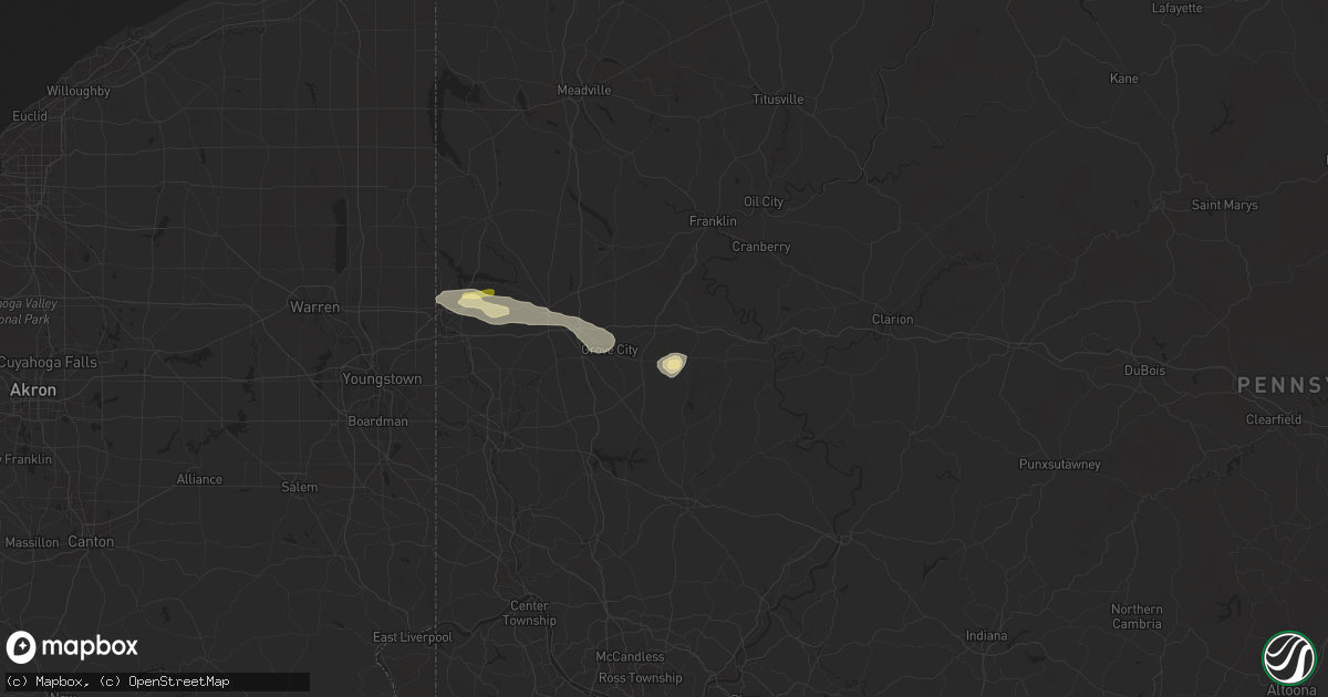 Hail map in Harrisville, PA on August 6, 2024