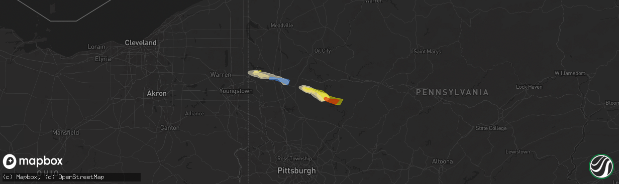 Hail map in Hilliards, PA on August 6, 2024