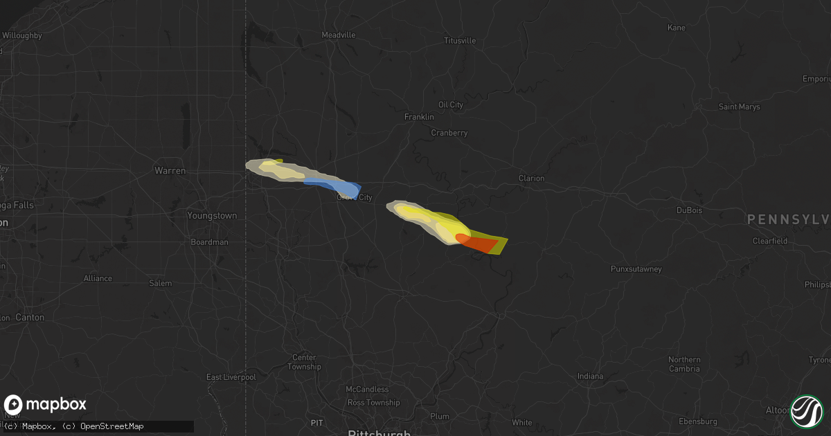 Hail map in Hilliards, PA on August 6, 2024