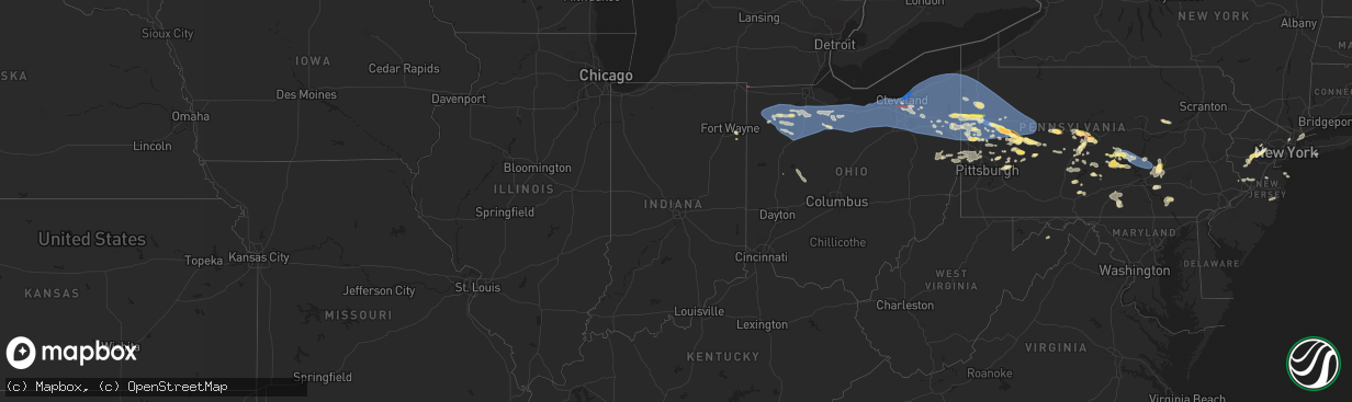 Hail map in Indiana on August 6, 2024