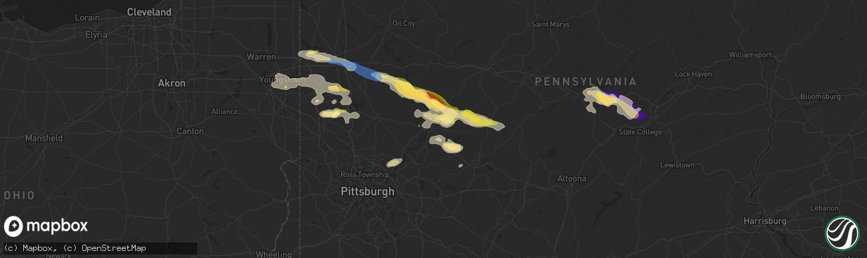 Hail map in Kittanning, PA on August 6, 2024