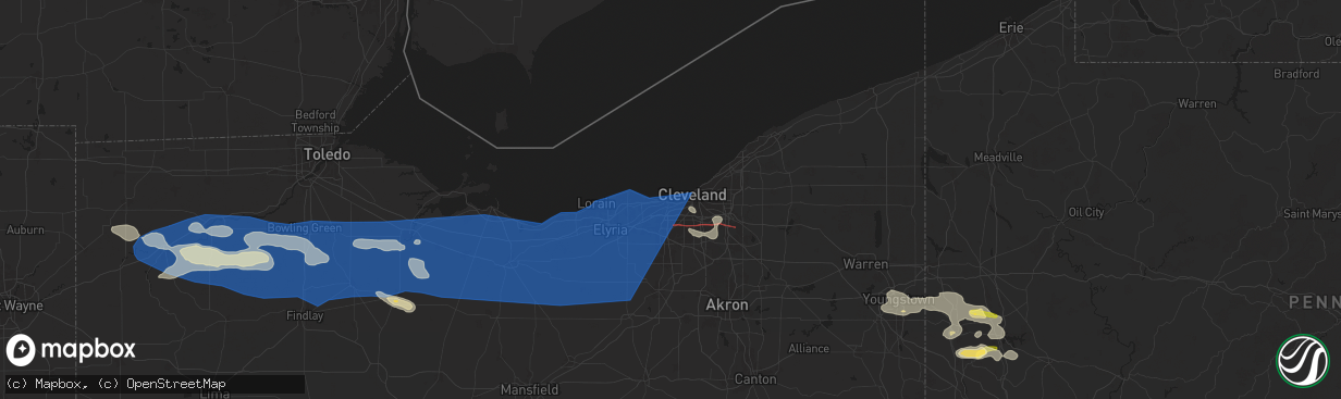 Hail map in Lakewood, OH on August 6, 2024